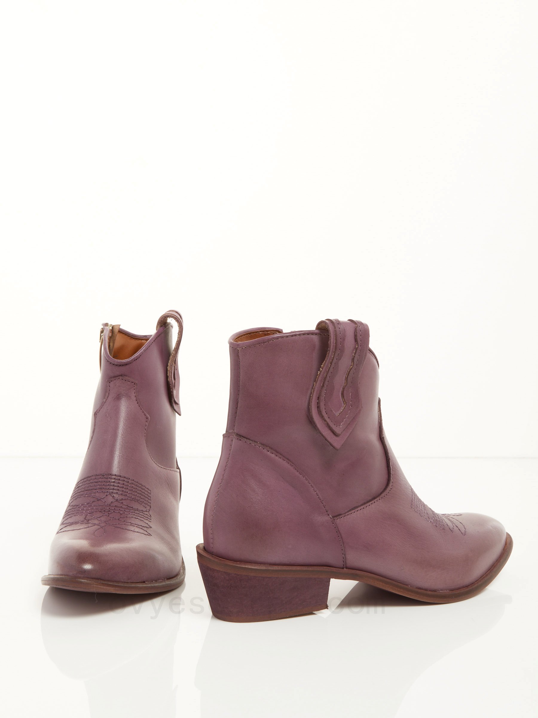 Leather Cowboy Ankle Boots F08161027-0499 Economiche